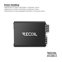 Recoil A DI1200-4 Full-Range Class-D 4-Channel Car Audio Amplifier, 2400 Watts