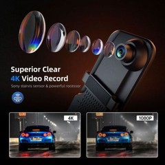 4K 12″ Dash Cam Mirror GPS WiFi Voice Control Car Rear View Backup Dual Camera