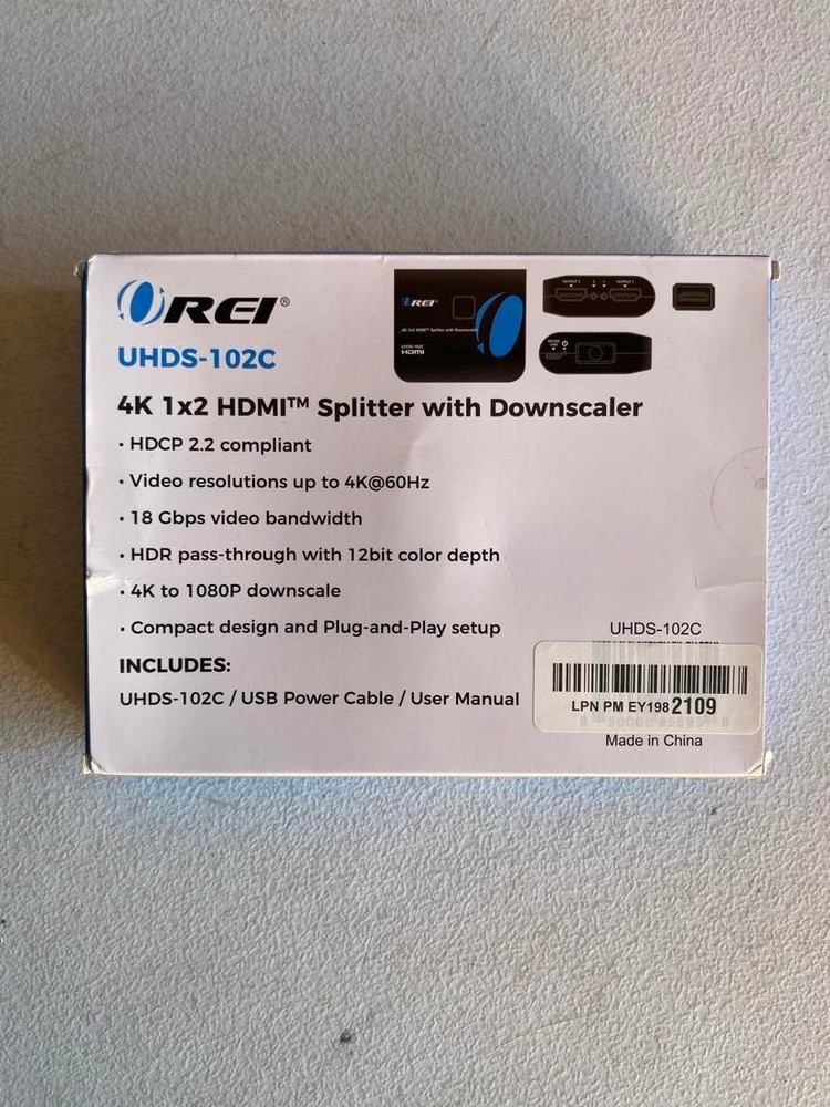 OREI 4K HDMI Splitter 1 in 2 Out 4:4:4 8-bit – HDCP 2.2, 18 Gbps, 4K60Hz HDMI