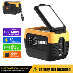 240W Pure Sine Wave Power Inverter For Dewalt 20V Battery,110-120V AC Station