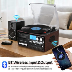 Record Player 10 in 1 3 Speed Bluetooth in/out Turntable CD Cassette Player AM/