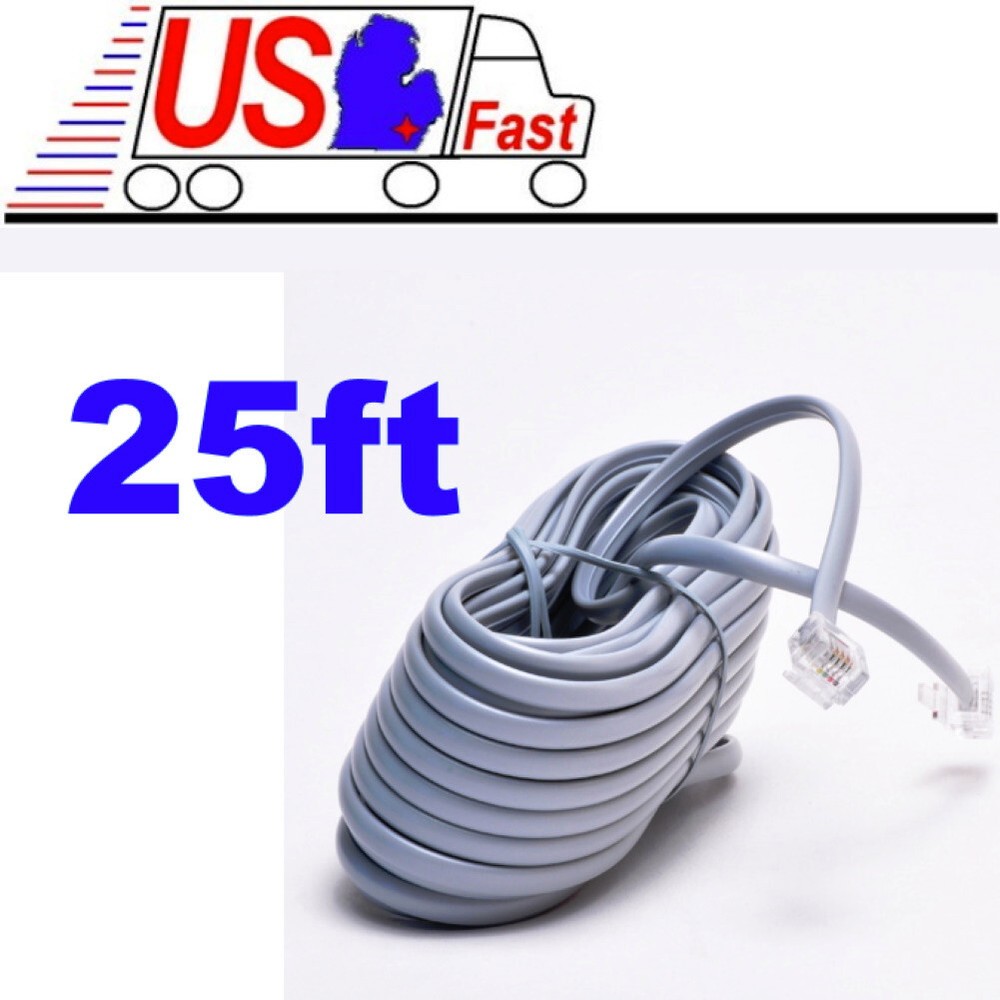 25feet/foot/ft Telephone Phone Extension Cord Cable Line Wire DSL/Landline{GREY