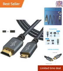 Long Mini HDMI to HDMI Cable 15FT Braided High-Speed 3D 4K for Cameras & TVs