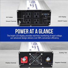 1500W Dual Voltage Inverter, 12V/24V Auto-Detect DC to 110V/120V AC Modified