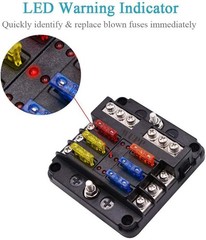 6 Way Blade Fuse Block With Ground Bus & LED Indicators 12V 24V Auto Marine RV