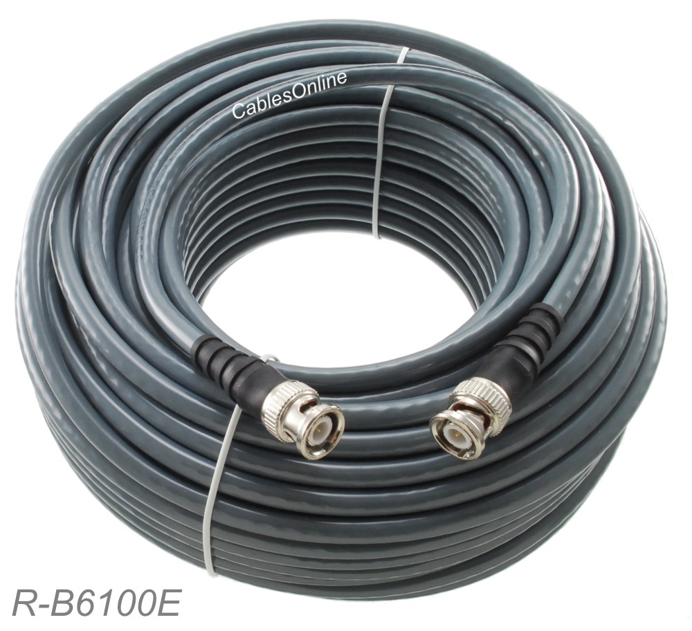 100ft RG6 BNC Male to Male 75Ω HD-SDI Video Cable, Gray CablesOnline R-B6100E