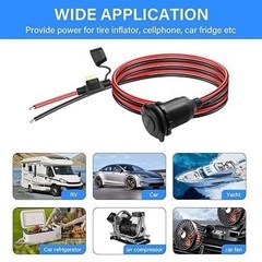 12V Fixed Thread Cigarette Lighter Socket Pigtail Cable, 14AWG Waterproof Cigare