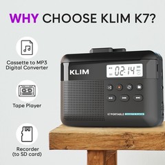 KLIM K7 Portable Cassette Tape Player + MP3 Converter, Headphones, 32GB, Black