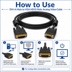 DVI-A Male to VGA HD15 Male Analog Video Cable – 3ft / 6ft / 10ft / 15ft