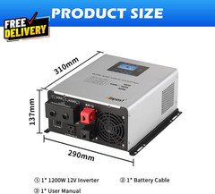 1200W Pure Sine Wave Inverter with AC Charger DC 12V to AC 120V Output Ups B….