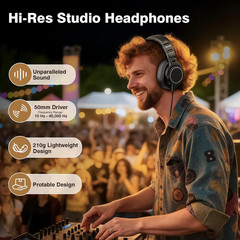 Wired Over Ear Headphones, Studio Headphones with 50mm Drivers and 6.35mm & 3.5m