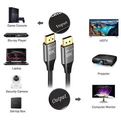 8K DisplayPort 1.4 Braided Cable 15FT-30FT Ultra HD 8K@60Hz 4K@144Hz Support