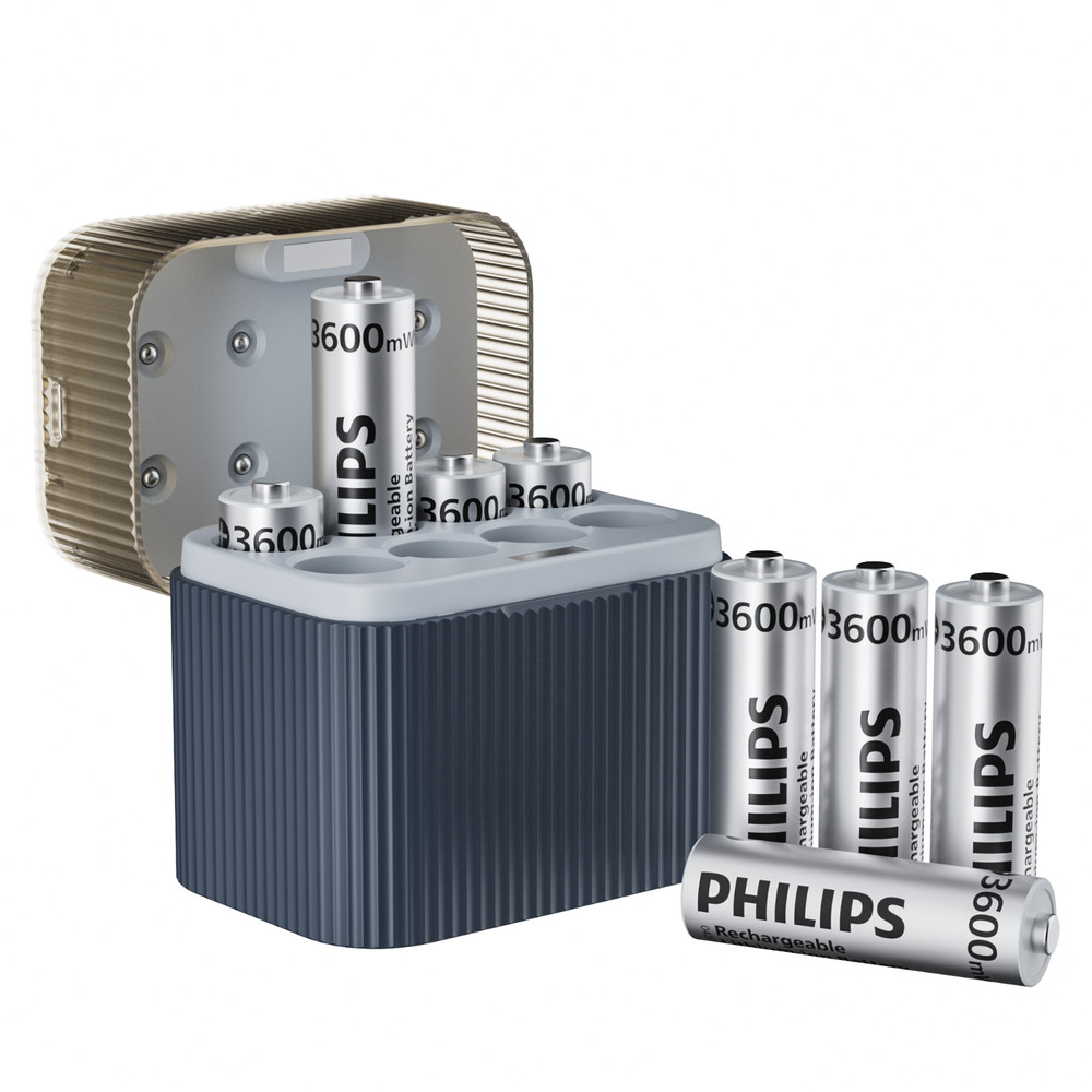Lot Philips 1.5V 3600mWh AA Rechargeable Lithium Battery with Charger Box