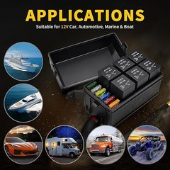 12V Fuse Relay Box 6 Relays and 6 Way ATC/ATO Fuses for Auto Car Marine Boat