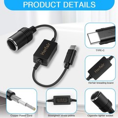 2 Pack USB C Male to 12V Car Cigarette Lighter Socket Female Converter…
