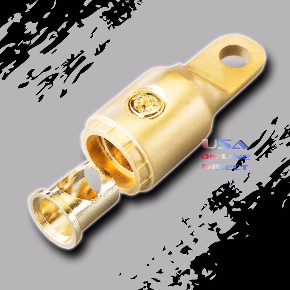 2pc Gold Plated 4/8 AWG Gauge Ring Terminal w/ Adapters Audio 12v Battery Marine