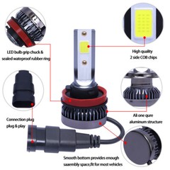 2X H11 Mini Ultra-light Yellow 3000K COB LED Headlight High Low Beam Fog Bulbs