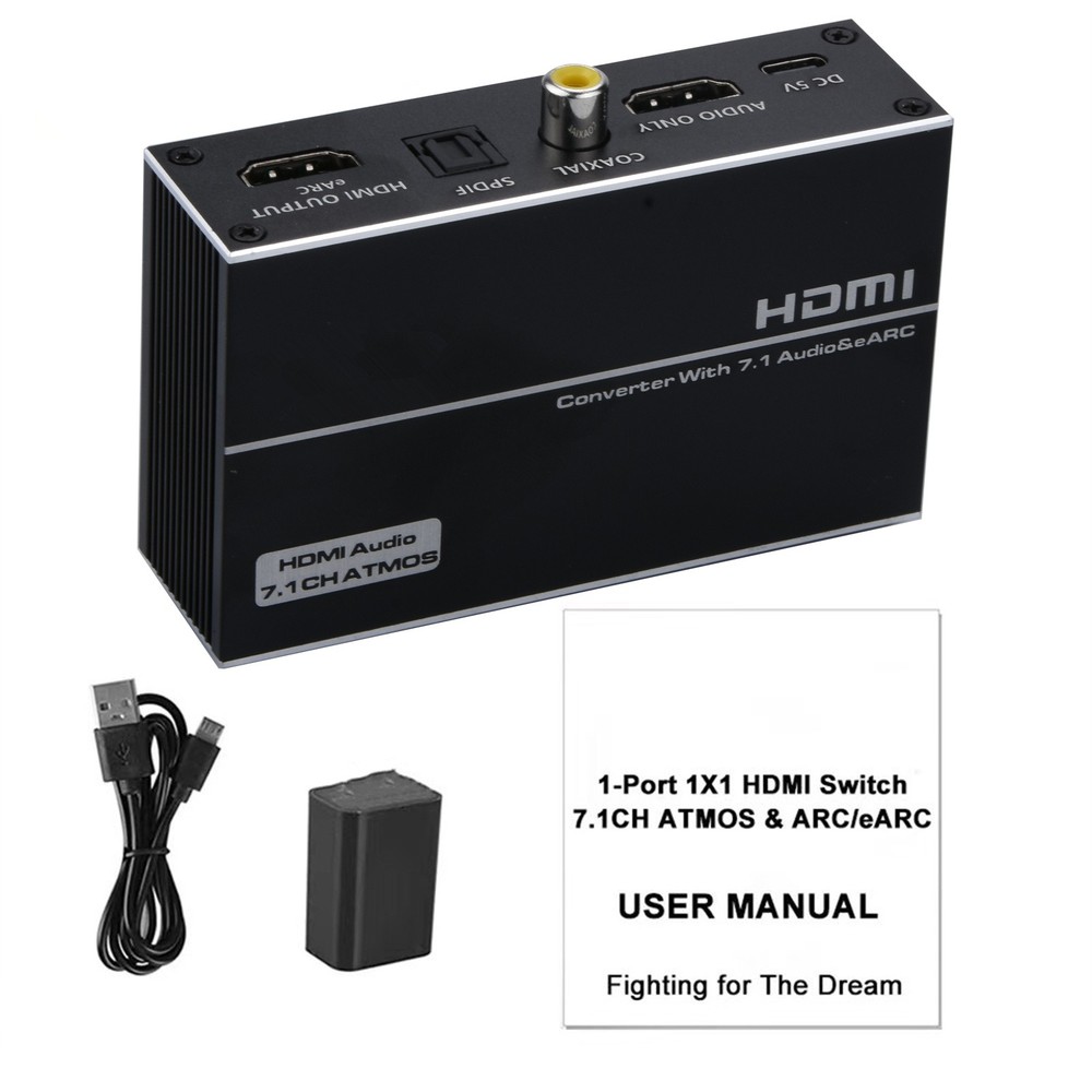 1×1 HDMI EARC Extractor 4K 1 In 1 Out 120Hz HDMI Splitter Audio Converter