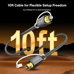 IVANKY Optical Audio Cable, 10Ft Toslink Fiber Optic Cord, S/PDIF Digital Optica