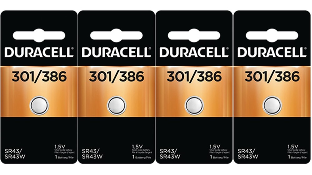 4 x 301/386 Duracell Silver Oxide Batteries (AG12, 10L124, SR1142W, SR43W)