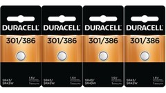4 x 301/386 Duracell Silver Oxide Batteries (AG12, 10L124, SR1142W, SR43W)