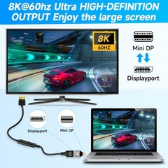 8K 1.4 Mini DisplayPort to 2 Pack, DP (Male) (Female)