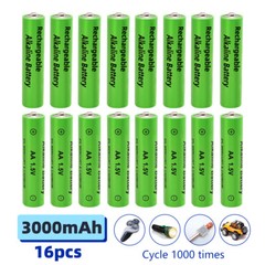 16 Pack AA AAA Rechargeable Batteries 1.5V 3000mAh Alkaline Battery Long Lasting