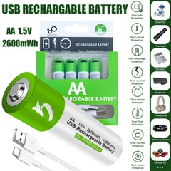 4Pack 1.5V 2600mWh AA/AAA Lithium ion Battery Type-C USB Rechargeable Batteries