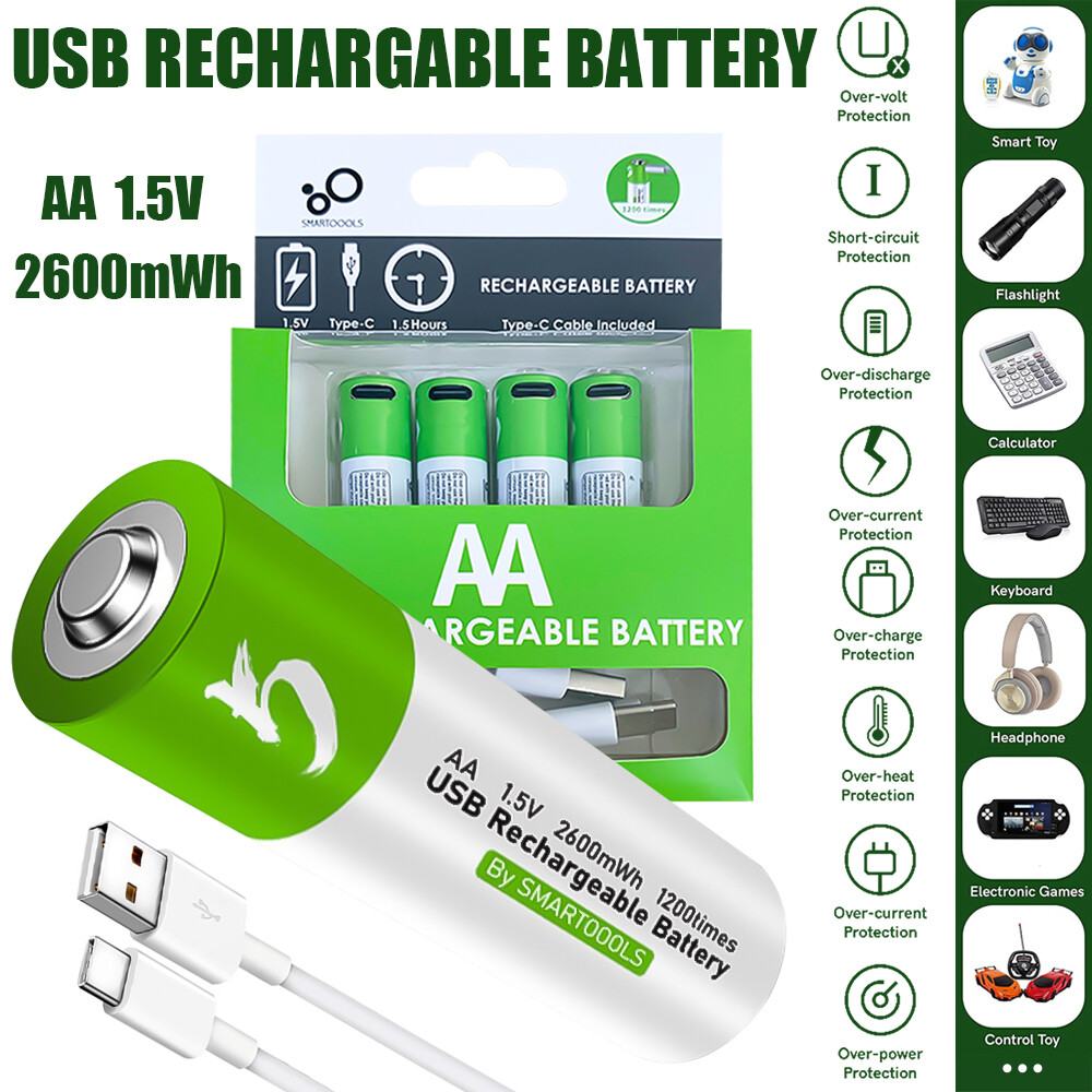 4Pcs 1.5V 2600mWh AA / AAA Battery Type-C USB Rechargeable Lithium ion Batteries