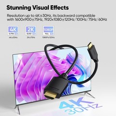 USB C to HDMI Cable 10ft Long, [Audio&Video Sync] 4K@30Hz 1080P@120Hz 10 Feet