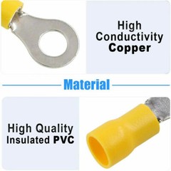 M5 M6 M8 M10 Yellow Ring Terminal Vinyl 12-10 AWG Car Audio Crimp Wire Connector