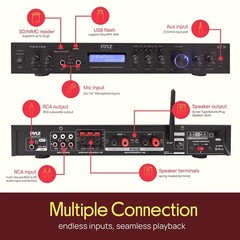 Pyle Home Theater Amplifier Audio Receiver 200W Digital AUX FM Antenna PDA7BU