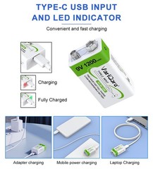 VariCore 1200mAh Rechargeable 9V Batteries USB C 2PCS,9 Volt USB Lithiumion B…