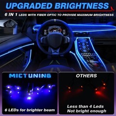 Wireless 6-in-1 RGB LED Car Interior Light Strip, 16 Million Colors Ambient Kit