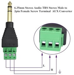 “6.35mm TRS Audio Screw Terminal Block Adapter – 3 Pin Female Connector, 5 Pack”
