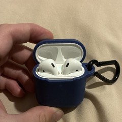 Blue Silicone Soft Case w/ Black Clip Carabiner for Apple AirPods 1st/2nd Gen