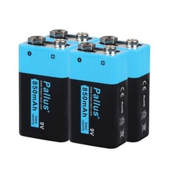 Pallus 9v Lithium Rechargeable Batteries 850mAh 9V Li-ion Batteries Charger Lot