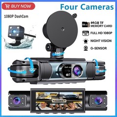4Lens Car Dash Cam Front Rear Inside Left Right 360° Camera Wifi HD 1080P +64GB