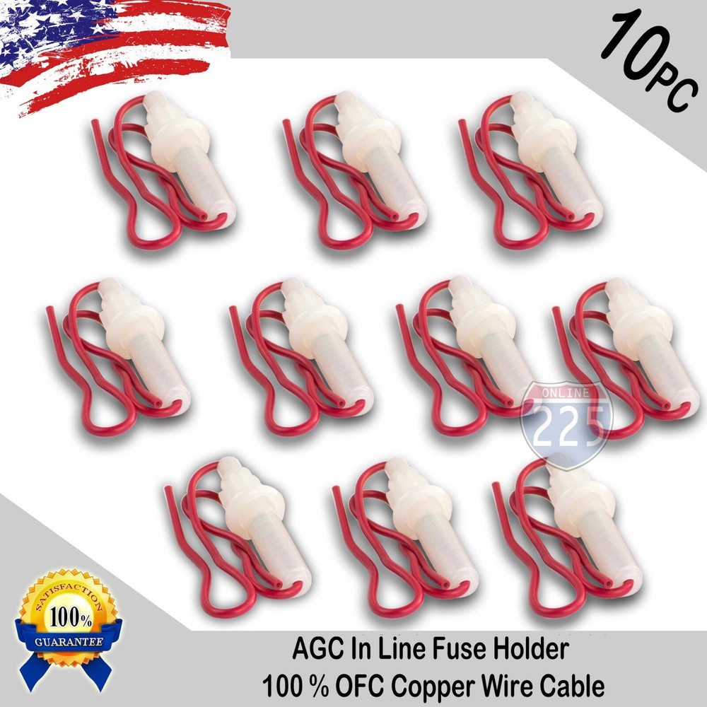 10pcs 16 Gauge AGC White In-Line Fuse Holder 100% Copper Wire Cable Boat RV