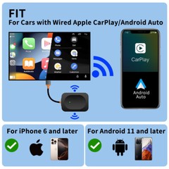 2-in-1 Wireless CarPlay Adapter Mini Dongle Adpater For Apple iOS & Android New