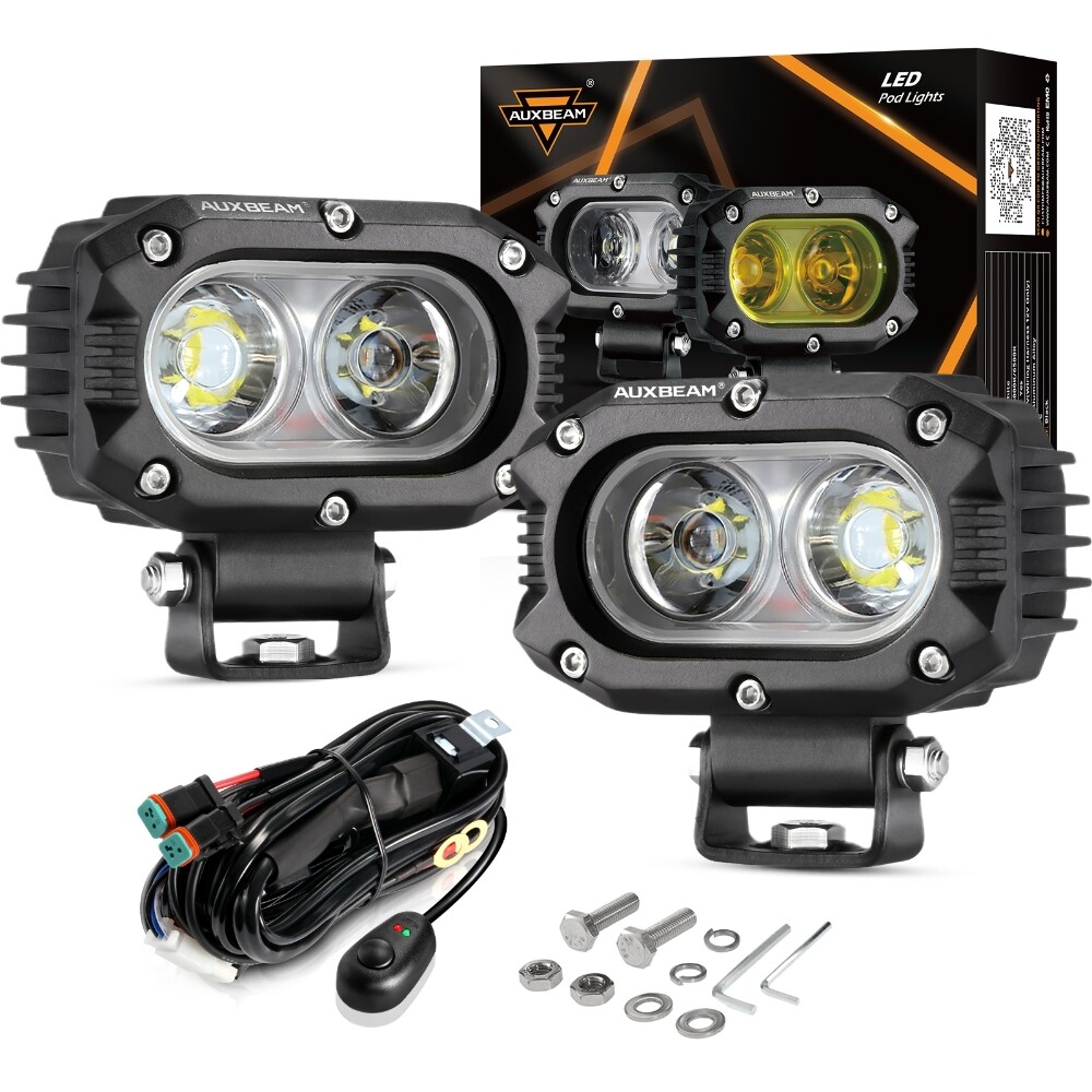 AUXBEAM 4″ LED Work Light Bar Flood Pods Fog Lamp Offroad Driving Truck SUV ATV