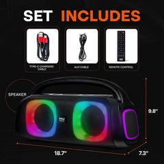 Pyle Wireless Portable LED Bluetooth Boombox Speaker FM Radio 160W Dual Speakers