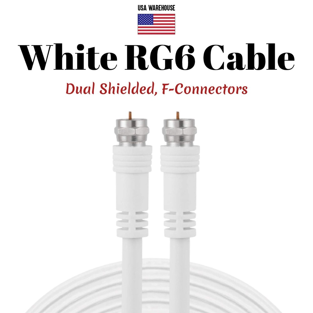 RG6 Coaxial White Cable Dual SHIELDED Extension Coax Satellite TV Antenna Wire