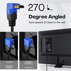 HDMI Cable Right Angle 270 Degree (6FT) Support 18GBPs 4K 60Hz HDR 2K 1080p 3D