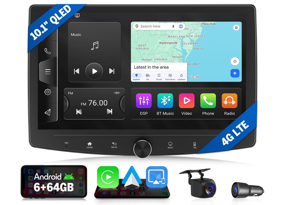 Double 2DIN Car Stereo Head Unit Android 13 Wireless CarPlay GPS WiFi6 Bluetooth