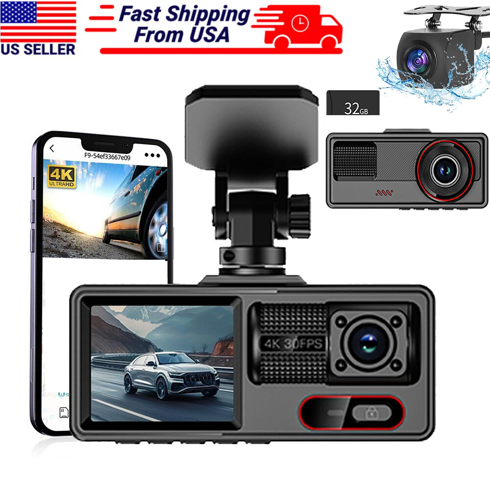 4K Dash Cam Front and Rear Dual Dash Camera 1080P WIFI & GPS With 32GB SD Card