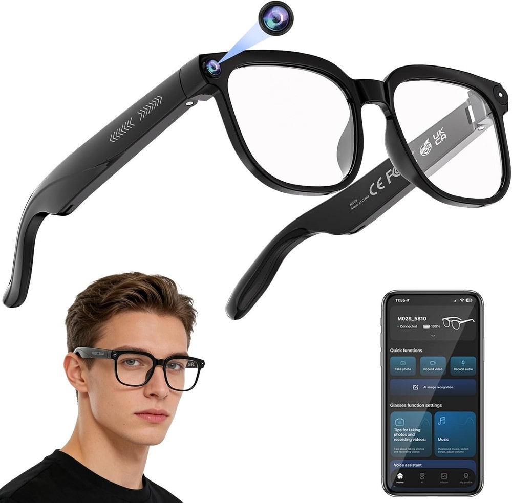 AI Smart Glasses Camera 4K Video Recording Bluetooth Calls Voice Assistant HD