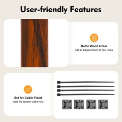 Rosewood Wood-Grain MDF Speaker Stands Pair 35.4″ (90cm) Sand-Fillable Anti-Slip