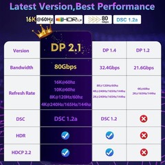 DisplayPort 2.1 Cable 80Gbps VESA 16K@60Hz 8K@120Hz 4K@240Hz HDR Braided 3.3ft