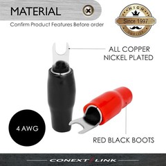 Conext Link 20pcs Barrier Spade Fork Terminal Connector 4 GA AWG Gauge Crimp Red